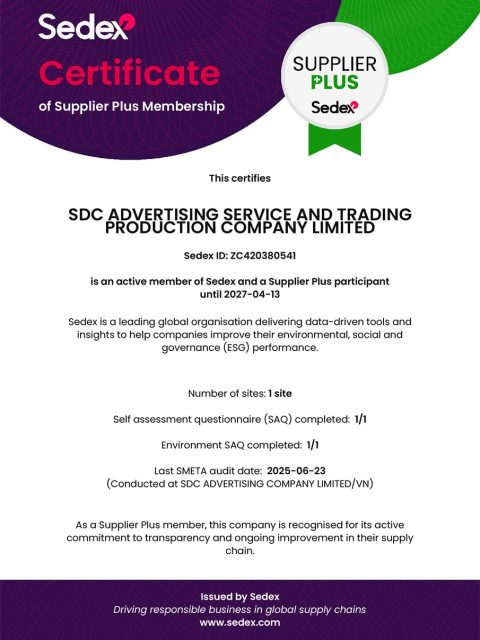 ĐẠT CHỨNG NHẬN SEDEX